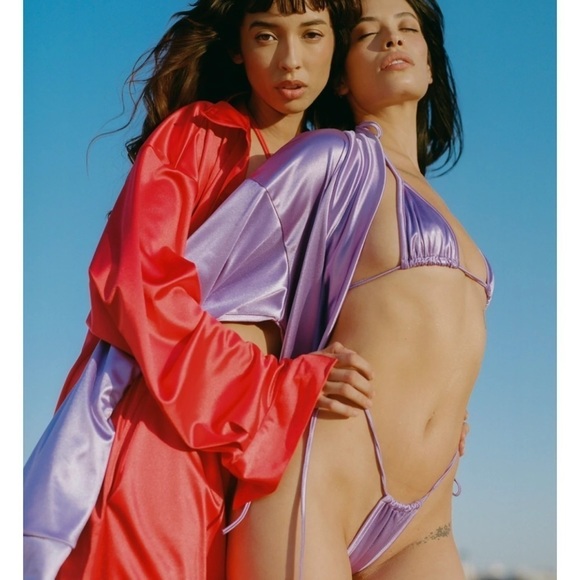 Laina Rauma S pants Purple Lavender pant club bed satin drawstring straight leg - Picture 4 of 9